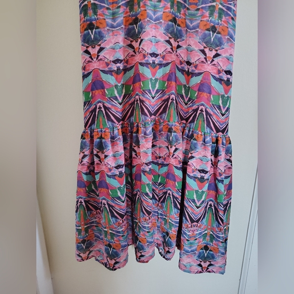 Anthropologie Vanessa Virginia Pink Tiered Boho Beaded Ruffle Mural Maxi Dress 8 - Picture 7 of 9